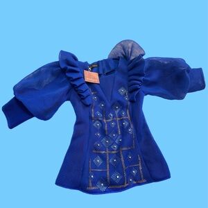 Luxury Turkey Ruffled puffy arms and long sleeves blouse